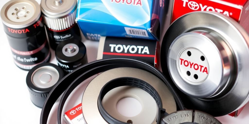 Close-up of quality Toyota auto parts on display.