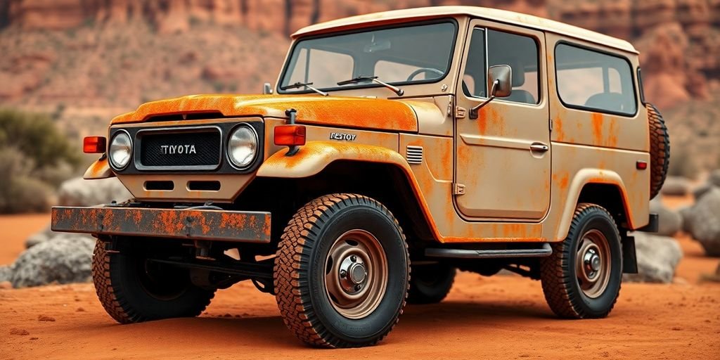 Rugged Toyota Land Cruiser parked on Australian terrain.