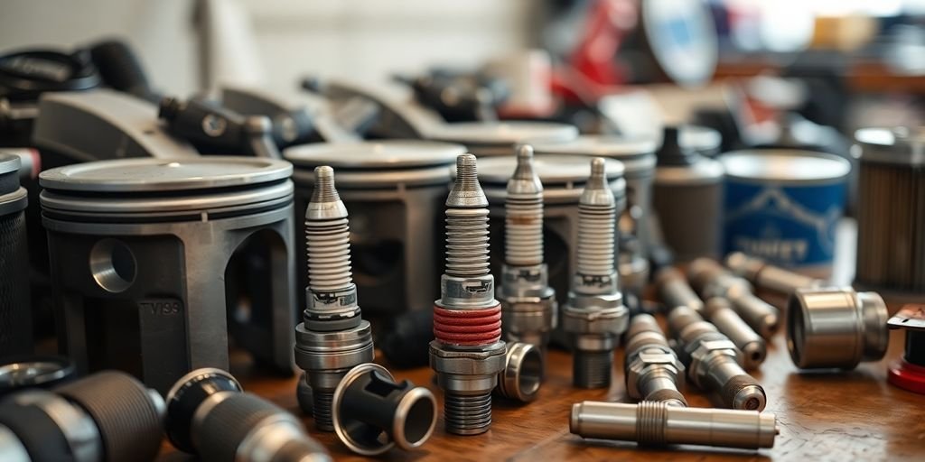 Toyota engine parts on display.