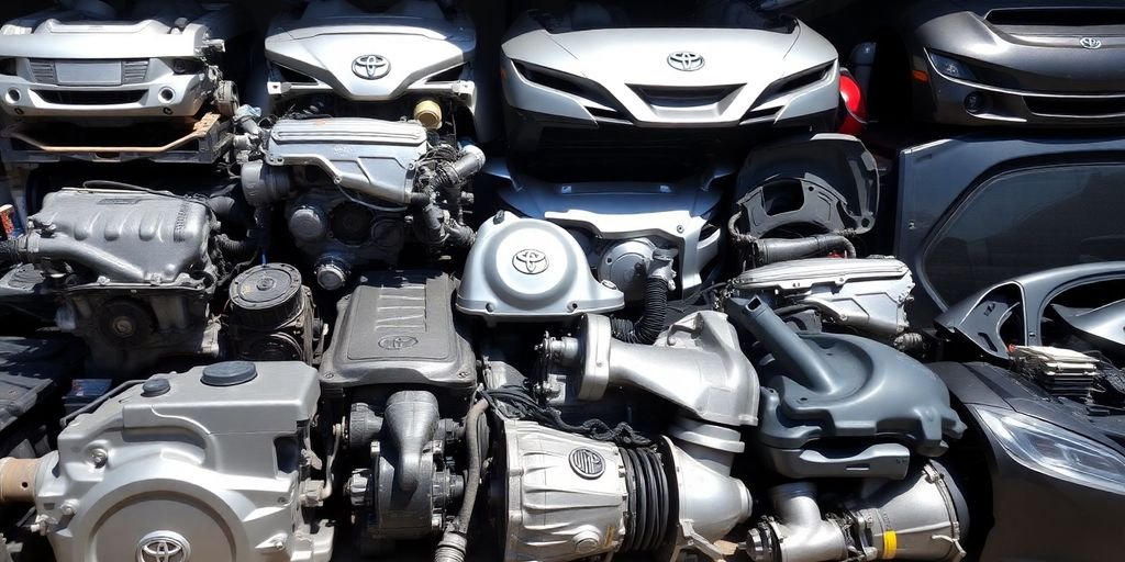 Toyota car parts stacked neatly.