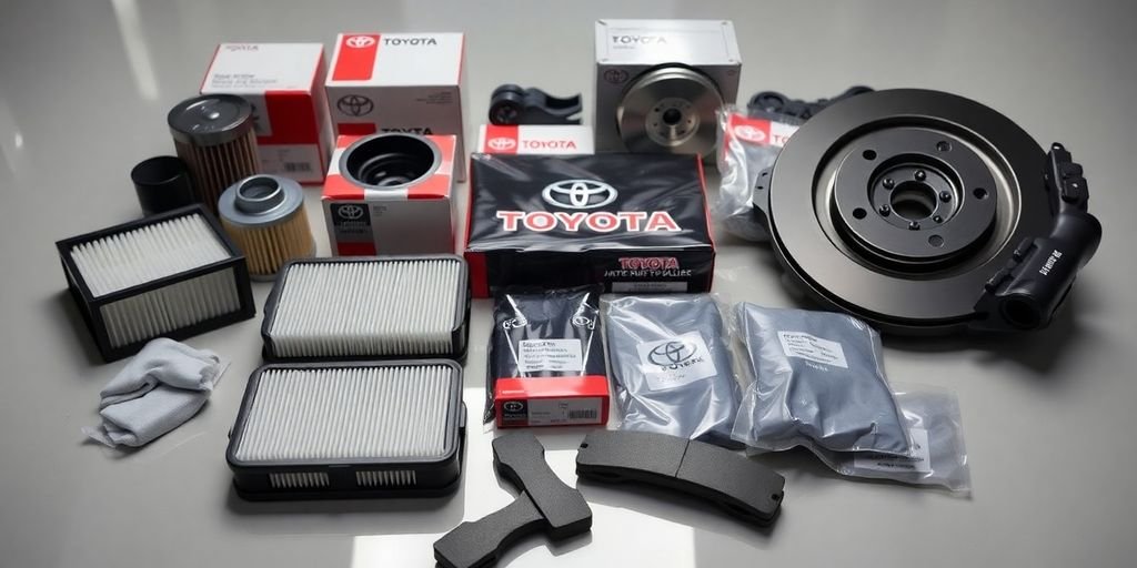 Genuine Toyota parts arranged neatly.