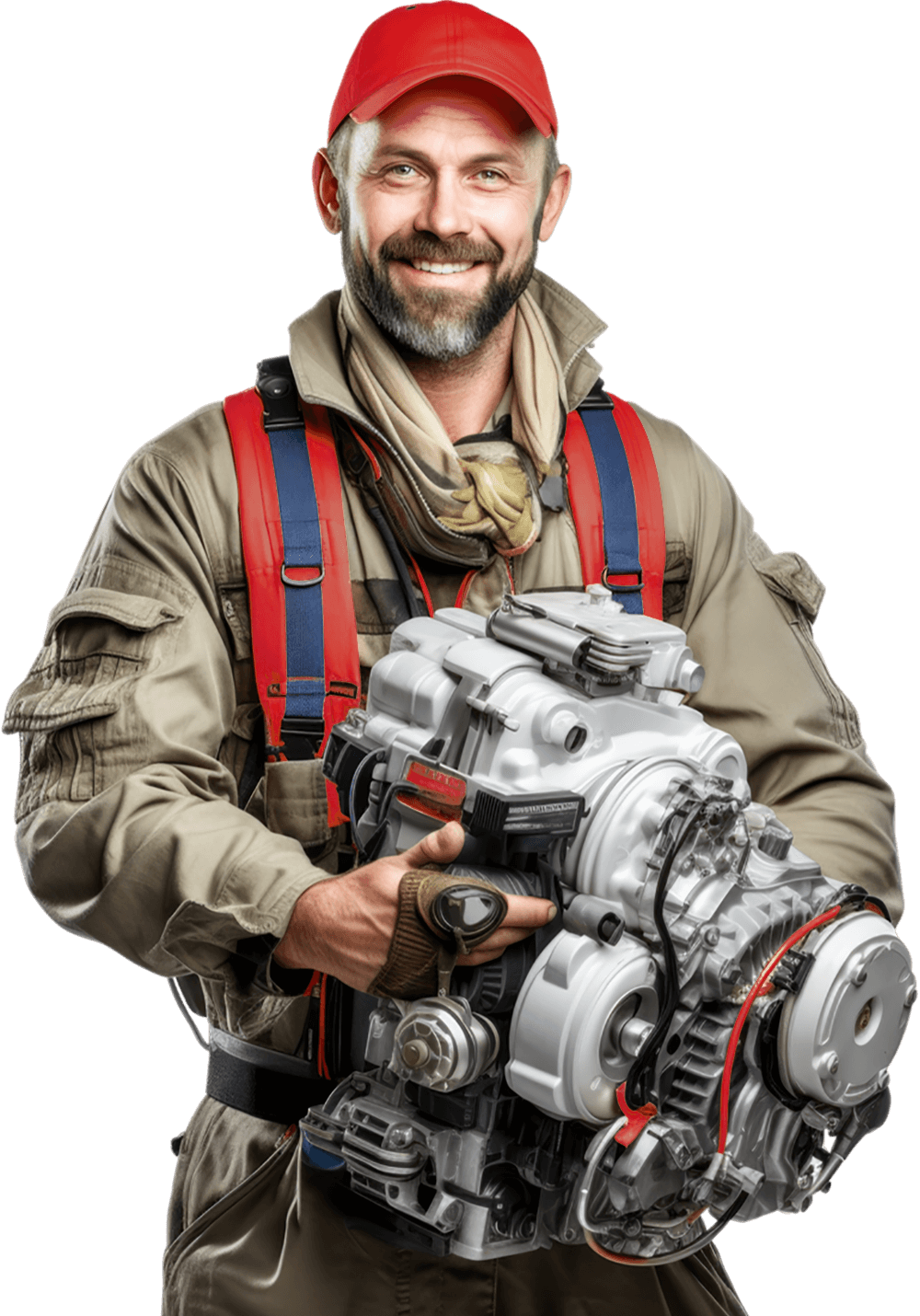 a person holding a engine