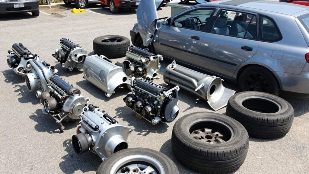 Toyota car parts in a wrecking yard
